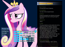 Size: 1100x800 | Tagged: safe, artist:pika-robo, princess cadance, g4, bio, profile, ultimate marvel vs capcom 3