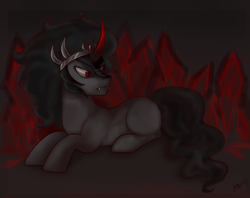 Size: 1024x811 | Tagged: dead source, safe, artist:mn27, king sombra, pony, unicorn, g4, male, missing cutie mark, prone, solo, stallion