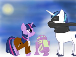 Size: 4096x3072 | Tagged: safe, artist:asipowers, shining armor, spike, twilight sparkle, g4, parody, snow goggles, star wars