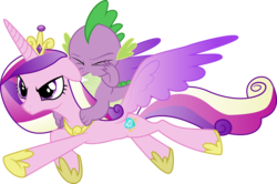 Size: 8192x5432 | Tagged: safe, princess cadance, spike, alicorn, dragon, pony, g4, absurd resolution, dragons riding ponies, eyes closed, female, flying, male, mare, riding, simple background, transparent background, vector