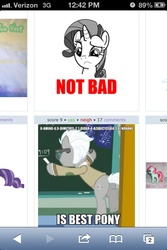 Size: 640x960 | Tagged: safe, covalent bond, rarity, earth pony, pony, unicorn, g4, exploitable meme, juxtaposition, juxtaposition win, meme, not bad, professor