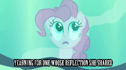 Size: 500x281 | Tagged: safe, screencap, pinkie pie, earth pony, pony, g4, too many pinkie pies, animated, cave, cave pool, female, mirror pool, reflection, solo, subtitles
