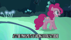 Size: 500x281 | Tagged: safe, screencap, pinkie pie, g4, too many pinkie pies, animated, cave, cave pool, clone, female, mirror pool, multeity, pinkie clone, too much pink energy is dangerous