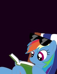 Size: 1024x1325 | Tagged: safe, artist:pyfbtr, rainbow dash, pegasus, pony, g4, beach chair, book, chair, female, mare, reading, simple background, smiling, solo, sunglasses