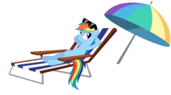 Size: 1280x711 | Tagged: dead source, safe, artist:thatsgrotesque, rainbow dash, pegasus, pony, g4, my little pony: friendship is magic, too many pinkie pies, beach chair, chair, female, mare, simple background, solo, sunglasses, transparent background, umbrella