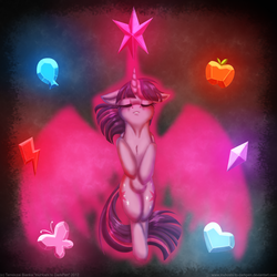 Size: 800x800 | Tagged: safe, artist:inuhoshi-to-darkpen, twilight sparkle, pony, g4, crystal heart, element of generosity, element of honesty, element of kindness, element of laughter, element of loyalty, element of magic, elements of harmony, female, solo