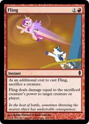 Size: 375x523 | Tagged: safe, edit, edited screencap, screencap, princess cadance, shining armor, alicorn, pony, unicorn, g4, the crystal empire, card, epic wife tossing, fastball special, female, husband and wife, magic the gathering, male, trading card edit