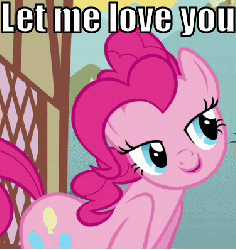 Size: 377x398 | Tagged: safe, edit, edited screencap, screencap, pinkie pie, earth pony, pony, a friend in deed, g4, animated, bedroom eyes, cropped, eye flutter, female, image macro, love, solo