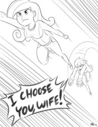 Size: 1041x1347 | Tagged: safe, artist:megasweet, princess cadance, shining armor, human, g4, epic wife tossing, fastball special, humanized, monochrome