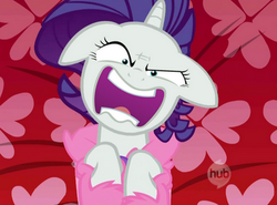 Size: 320x237 | Tagged: safe, edit, edited screencap, screencap, rarity, pony, g4, suited for success, angry, face swap, hub logo, reaction image, solo