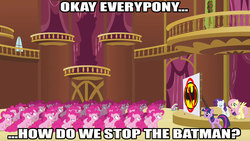 Size: 1280x720 | Tagged: safe, fluttershy, pinkie pie, rarity, spike, twilight sparkle, g4, batman, image macro, movie time