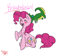 Size: 900x810 | Tagged: safe, artist:temarigirl1600, gummy, pinkie pie, g4, blushing