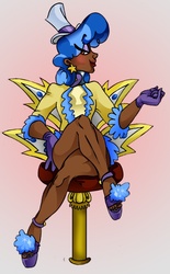 Size: 617x998 | Tagged: safe, artist:susiebeeca, sapphire shores, human, g4, african american, chair, clothes, dark skin, diva, ear piercing, earring, eyeshadow, gloves, hat, humanized, jewelry, makeup, piercing, sandals, shoes, top hat