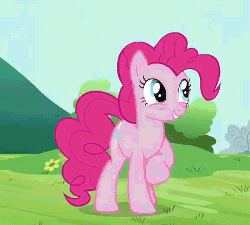 Size: 500x451 | Tagged: safe, screencap, pinkie pie, earth pony, pony, g4, season 3, too many pinkie pies, animated, cropped, female, lifting leg, palindrome get, solo, standing on two hooves