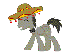 Size: 550x400 | Tagged: safe, artist:ocarinaplaya, doctor whooves, time turner, pegasus, pony, ask discorded whooves, g4, animated, bowtie, discord whooves, discorded, happy, headbang, male, race swap, simple background, solo, sombrero, stallion, transparent background