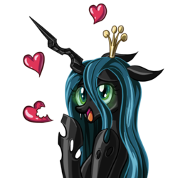 Size: 600x600 | Tagged: safe, artist:infernaldalek, queen chrysalis, changeling, changeling queen, g4, biting, cute, cutealis, female, heart, simple background, transparent background