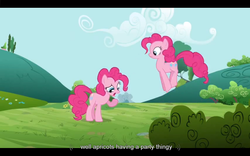 Size: 1024x640 | Tagged: safe, screencap, pinkie pie, g4, too many pinkie pies, clone, pinkie clone, youtube caption