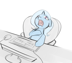 Size: 600x522 | Tagged: safe, artist:theparagon, trixie, pony, unicorn, ask trixie, g4, computer, couch, drool, female, heart attack, hnnng, mare, open mouth, reaction image, real heart attack, solo
