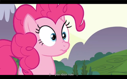 Size: 1024x640 | Tagged: safe, screencap, pinkie pie, earth pony, pony, g4, too many pinkie pies, scrunchy face, xbox, youtube caption