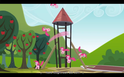 Size: 1024x640 | Tagged: safe, screencap, pinkie pie, g4, too many pinkie pies, youtube caption