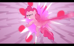 Size: 1024x640 | Tagged: safe, edit, edited screencap, screencap, pinkie pie, g4, too many pinkie pies, caption, imminent death, youtube caption