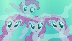 Size: 960x540 | Tagged: safe, screencap, pinkie pie, g4, too many pinkie pies, clone, multeity, pinkie clone, reflection, too much pink energy is dangerous