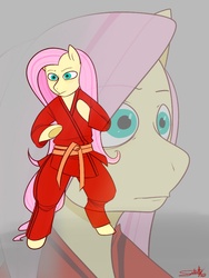 Size: 750x1000 | Tagged: safe, artist:xxdaimonxx, fluttershy, semi-anthro, g4, female, karate kyle, meme, parody, ponified meme, solo