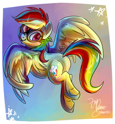 Size: 650x700 | Tagged: dead source, safe, artist:zobobafoozle, rainbow dash, pegasus, pony, g4, flying, goggles, hooves