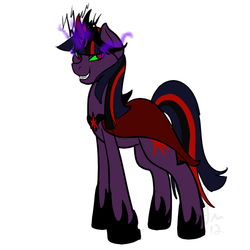 Size: 600x600 | Tagged: safe, artist:sinsays, twilight sparkle, pony, unicorn, ask corrupted twilight sparkle, tumblr:ask corrupted twilight sparkle, g4, cape, clothes, color change, corrupted, corrupted element of harmony, corrupted element of magic, corrupted twilight sparkle, crown, curved horn, dark, dark equestria, dark magic, dark queen, dark world, darkened coat, darkened hair, female, hoof shoes, horn, jewelry, necklace, part of a series, queen twilight, regalia, solo, sombra empire, sombra eyes, sombra horn, tiara, tumblr, tyrant sparkle, unicorn twilight