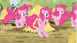 Size: 480x270 | Tagged: safe, screencap, pinkie pie, earth pony, pony, g4, too many pinkie pies, animated, clone, female, fun fun fun, multeity, not an edit, perfect loop, pinkie clone, pronking, too much pink energy is dangerous
