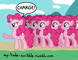 Size: 792x612 | Tagged: safe, artist:scribble, pinkie pie, g4, too many pinkie pies, 30 minute art challenge, clone, fun fun fun, pinkie clone