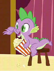 Size: 207x270 | Tagged: safe, edit, edited screencap, screencap, spike, dragon, g4, too many pinkie pies, animated, cropped, dis gon b gud, eating, food, image macro, male, popcorn, reaction image, solo