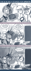 Size: 600x1366 | Tagged: safe, artist:johnjoseco, derpy hooves, princess luna, oc, oc:belle eve, alicorn, pony, ask princess molestia, gamer luna, princess molestia, g4, belle eve, comic, nintendo, ponified, wii u, wii u gamepad