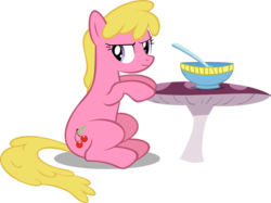 Size: 750x561 | Tagged: safe, artist:ryokohaze, cherry berry, pony, g4, too many pinkie pies, bowl, female, grumpy, simple background, solo, transparent background, vector