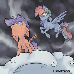 Size: 2000x2000 | Tagged: safe, artist:xenon, rainbow dash, scootaloo, g4, crying