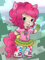 Size: 600x800 | Tagged: safe, artist:sailor-syaoran, pinkie pie, human, g4, clothes, eared humanization, female, gloves, humanized, solo, tailed humanization, wreck-it ralph