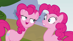 Size: 1280x720 | Tagged: safe, screencap, pinkie pie, earth pony, pony, g4, too many pinkie pies, clone, female, lidded eyes, mare, out of context, pinkie clone