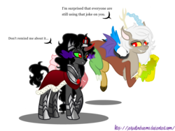 Size: 3216x2424 | Tagged: dead source, safe, artist:jaquelindreamz, discord, king sombra, g4, eris, female, gak, mare, queen umbra, rule 63, simple background, transparent background