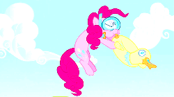 Size: 500x281 | Tagged: safe, screencap, pinkie pie, duck, earth pony, pony, g4, season 3, too many pinkie pies, animated, blowing, female, floaty, goggles, mare, pool toy, snorkel, solo, swim mask