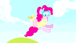 Size: 500x281 | Tagged: safe, screencap, pinkie pie, duck, earth pony, pony, g4, season 3, too many pinkie pies, animated, female, floaty, goggles, inner tube, mare, pool toy, snorkel, solo, splash, swim mask, water