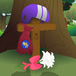 Size: 6000x6000 | Tagged: safe, artist:matty4z, apple bloom, scootaloo, sweetie belle, g4, absurd resolution, bow, cape, clothes, death, flower, grave, helmet, memorial, sad, shadow