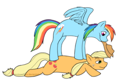 Size: 844x556 | Tagged: safe, artist:arcticwaters, applejack, rainbow dash, earth pony, pegasus, pony, g4, female, mare, ship:appledash, shipping, simple background, transparent background