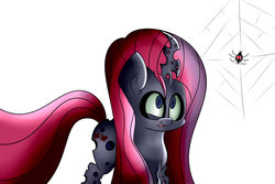 Size: 995x664 | Tagged: safe, artist:extradan, fluttershy, changeling, dragonfly, spider, g4, flutterling, red changeling, spider web