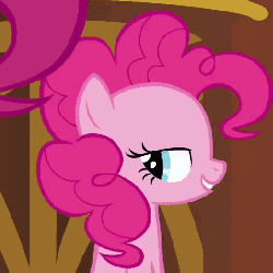 Size: 524x524 | Tagged: safe, edit, edited screencap, screencap, pinkie pie, earth pony, pony, g4, season 3, too many pinkie pies, animated, betcha can't make a face crazier than this, female, g3 faic, pinkie's silly face, reversed