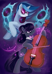 Size: 477x675 | Tagged: safe, artist:sugarsongart, dj pon-3, octavia melody, vinyl scratch, earth pony, pony, unicorn, g4, cello, duo, duo female, female, musical instrument