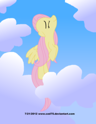 Size: 2549x3299 | Tagged: safe, artist:ced75, fluttershy, pegasus, pony, g4, cloud, eyes closed, female, floppy ears, flying, flying upwards, mare, sky, sky background, smiling, solo, spread wings, wings