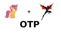 Size: 1024x563 | Tagged: safe, scootaloo, g4, batman, batman beyond, crack shipping, exploitable meme, joke shipping, meme, otp, scootbat, shipping, terry