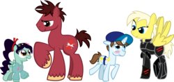 Size: 2111x998 | Tagged: safe, artist:alisonwonderland1951, earth pony, pegasus, pony, unicorn, armor, calhoun, female, filly, fix-it felix jr., foal, hero's duty, horn, male, ponified, simple background, spread wings, stallion, sugar rush, transparent background, unshorn fetlocks, vanellope von schweetz, wings, wreck-it ralph