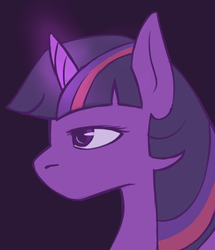 Size: 824x956 | Tagged: safe, artist:laydeekaze, twilight sparkle, pony, g4, bust, female, glowing, glowing horn, horn, mare, no mouth, profile, purple background, simple background, solo
