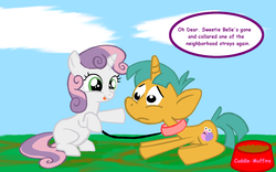 Size: 1347x843 | Tagged: safe, artist:bronyboy, snails, sweetie belle, g4, leash